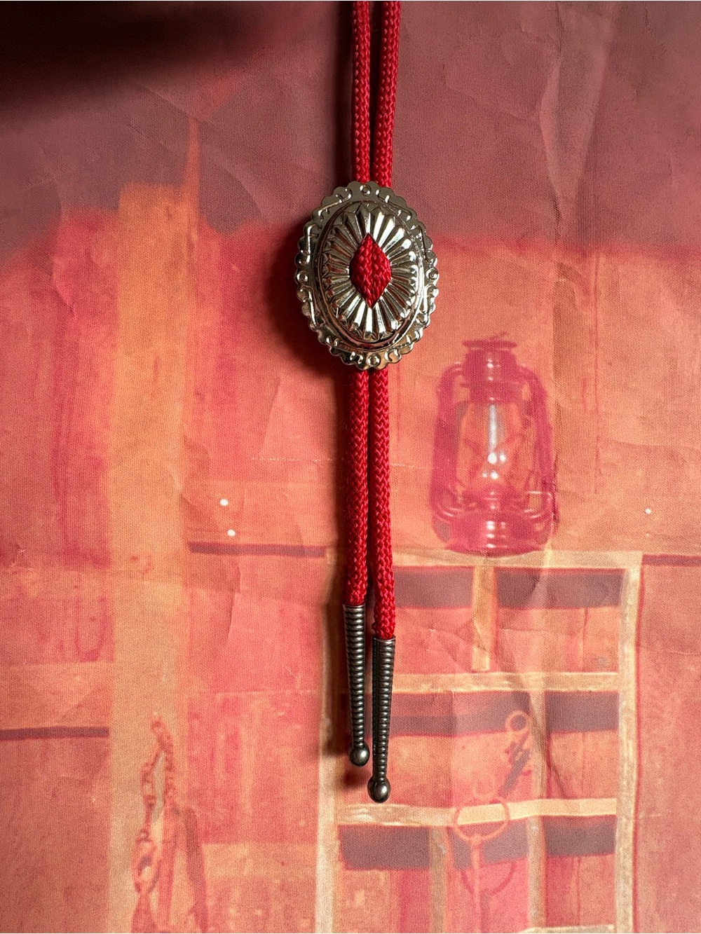 Vintage Red Concho Bolo Tie Western ❤️